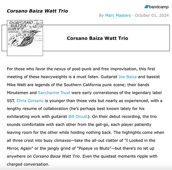 bandcamp corsano baiza watt trio debut album review by marc masters bandcamp corsano baiza watt trio debut album review by marc masters