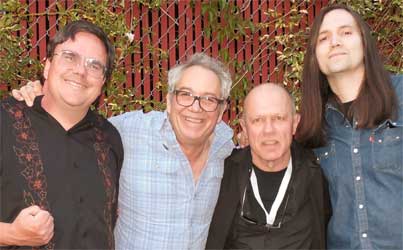 bob lee, mike watt, graham lewis + matt simms (l to r) behind the echoplex in echo park, ca on march 31, 2017 bob lee, mike watt, graham lewis + matt simms (l to r) behind the echoplex in echo park, ca on march 31, 2017