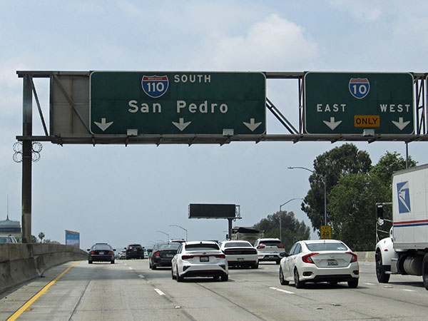 heading south on the I-110 just past the four-level interchange, near where dirk vandenberg took the photo for the 'double nickels on the dime' cover